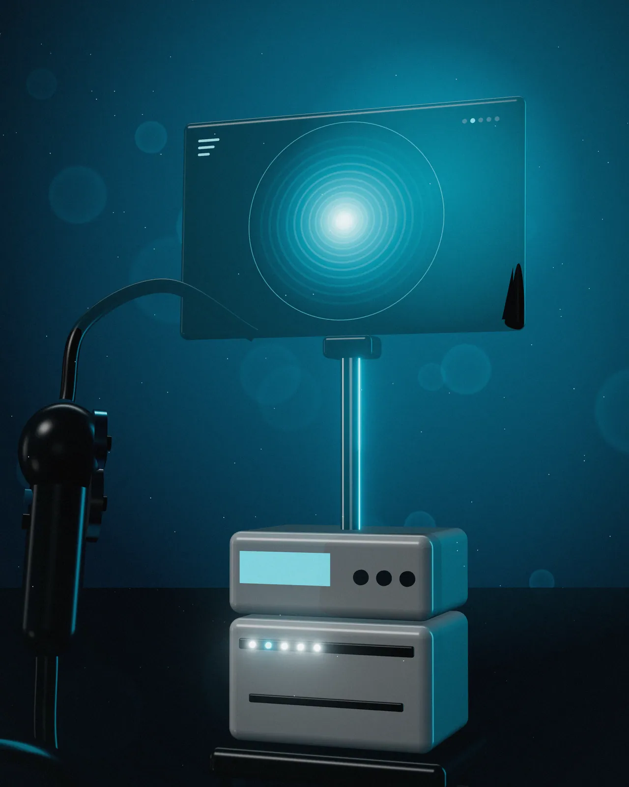 Sala de endoscopia: torre con monitor, procesador y endoscopio, sin pacientes.